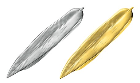 日本製金色銀色一對金屬竹頁造型刀义/筷子座